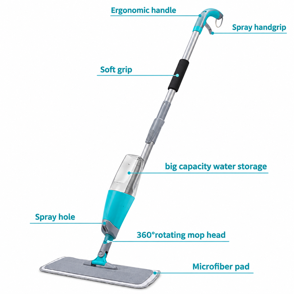 Spray Mop with 360° Swivel Mop Head, 400ml Refillable Tank, Microfiber