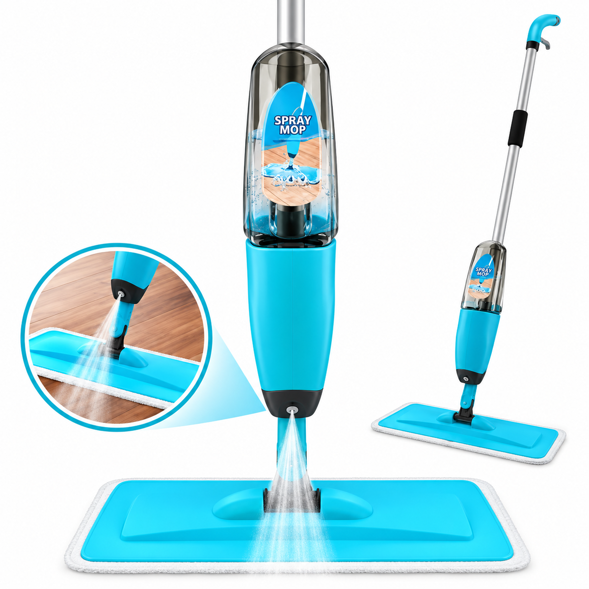 Spray Mop with 360° Swivel Mop Head, 400ml Refillable Tank, Microfiber