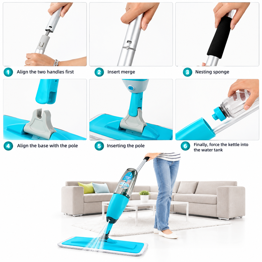 Spray Mop with 360° Swivel Mop Head, 400ml Refillable Tank, Microfiber