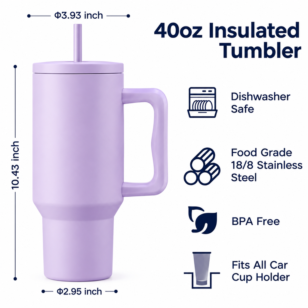1200ML Stainless Steel Tumbler – Lavender Mist