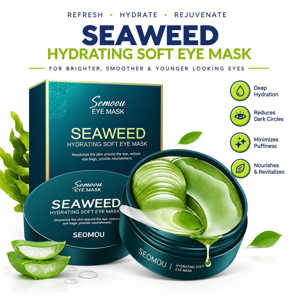 Green Tea & Collagen Under Eye Patches – Cooling Hydrogel | 30 Pairs (60 Pieces)